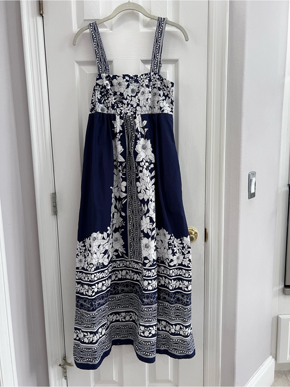 London Times Navy and White Floral Maxi Dress
